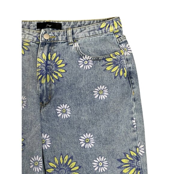 Juny Jeans Women's Size M Blue Denim Straight Leg Floral Boho Sunflower Casual - Picture 6 of 16